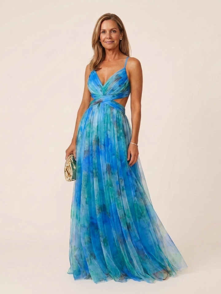 Thalira | Sleeveless V-Neck Pleated Maxi Dress