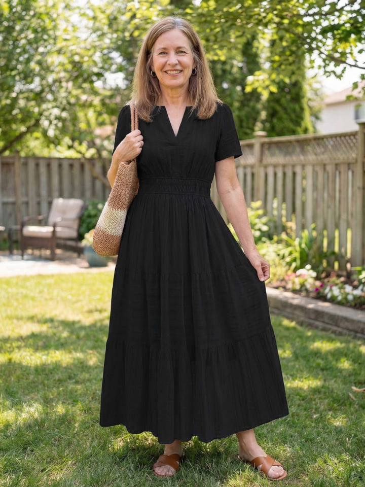 Odelia | Short Sleeve Tiered Maxi Dress