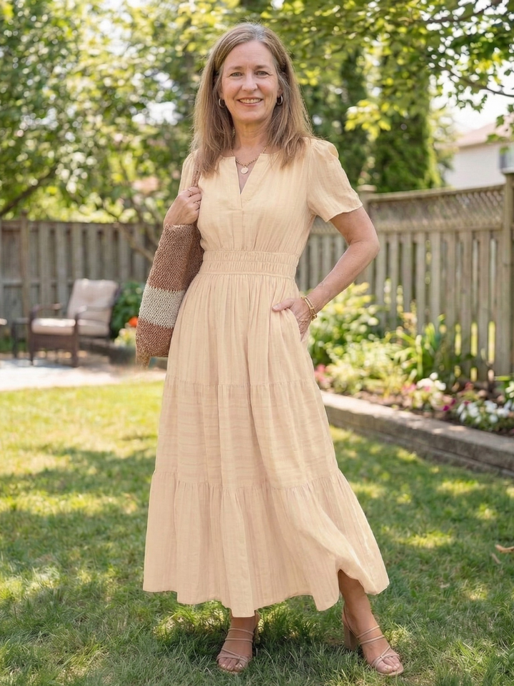 Odelia | Short Sleeve Tiered Maxi Dress