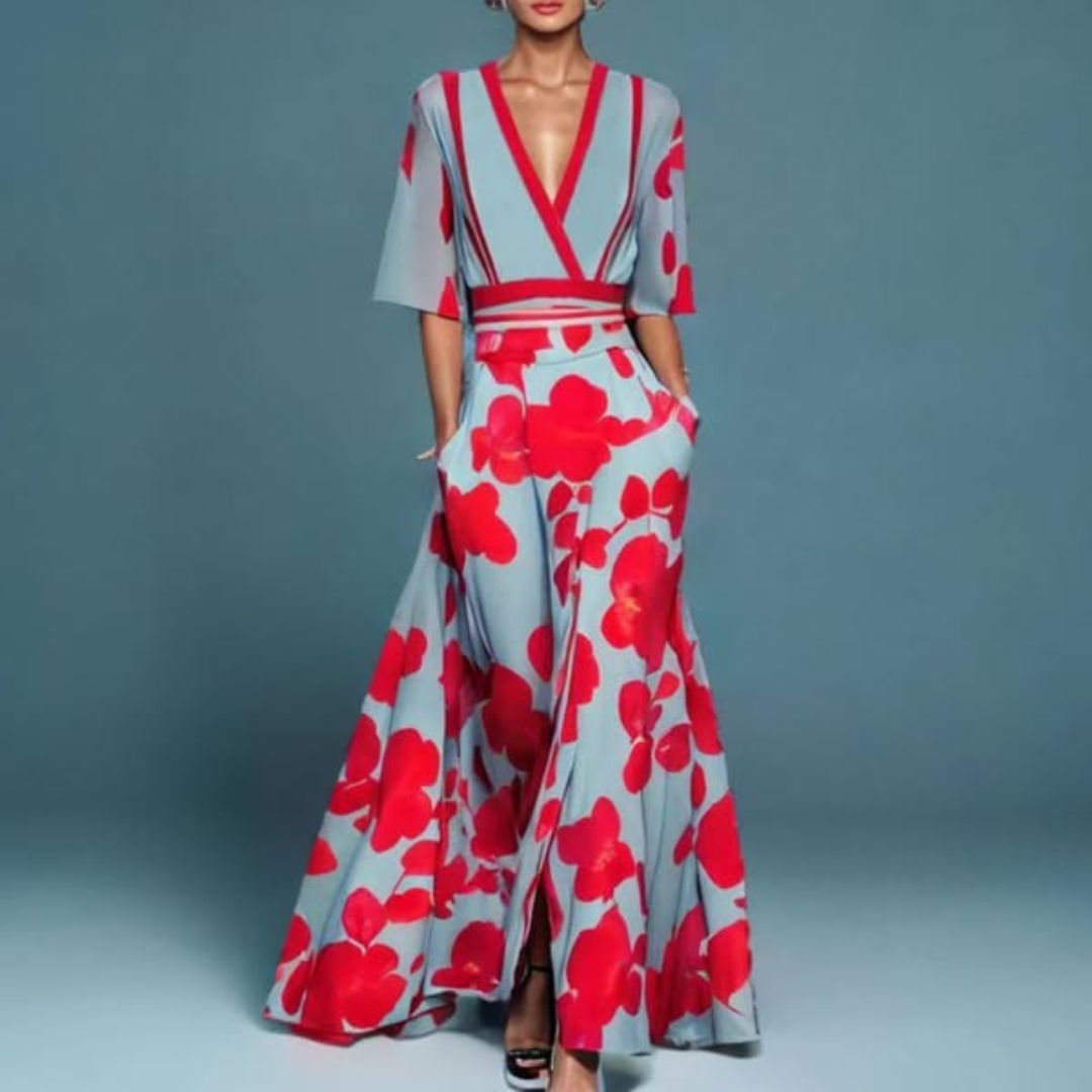 Hazel | Belted V-Neck Floral Maxi Dress