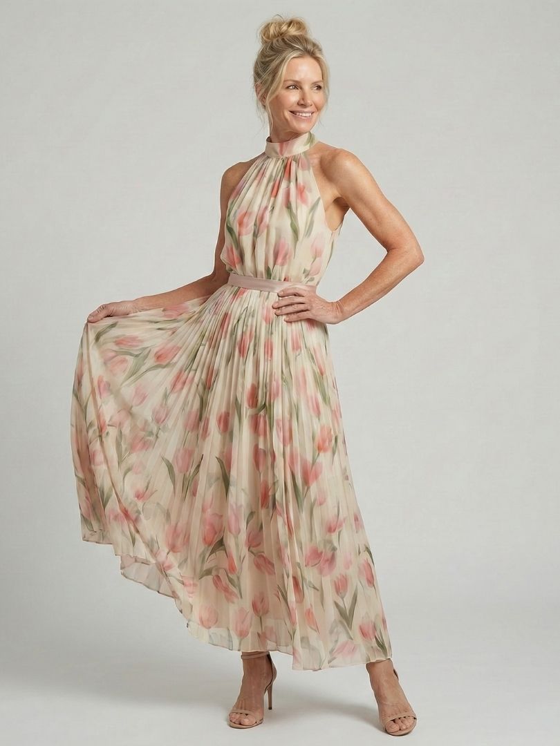Melanie | Halter Neck Floral Midi Dress