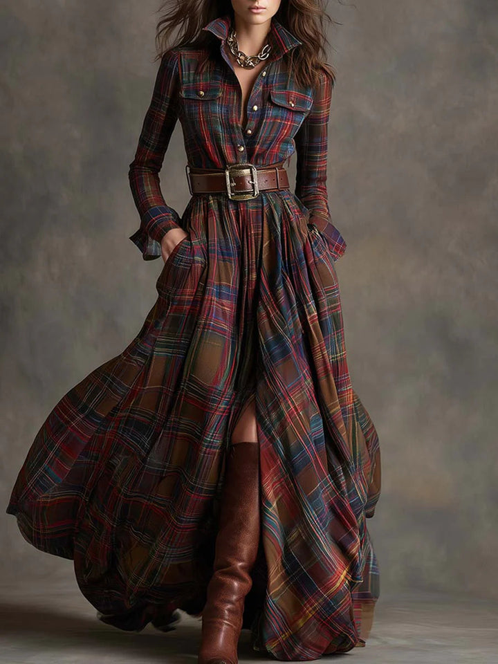 Beatriz | Belted Plaid Maxi Dress
