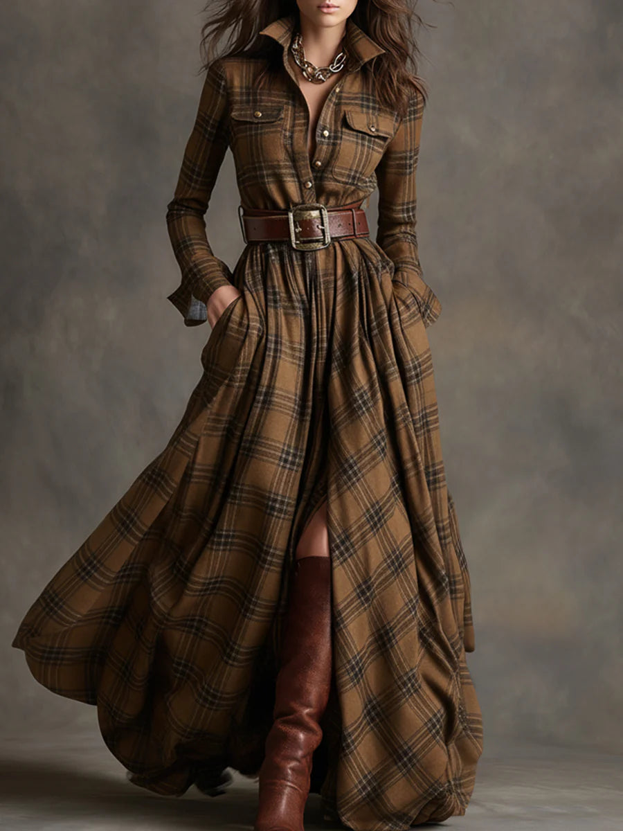 Beatriz | Belted Plaid Maxi Dress