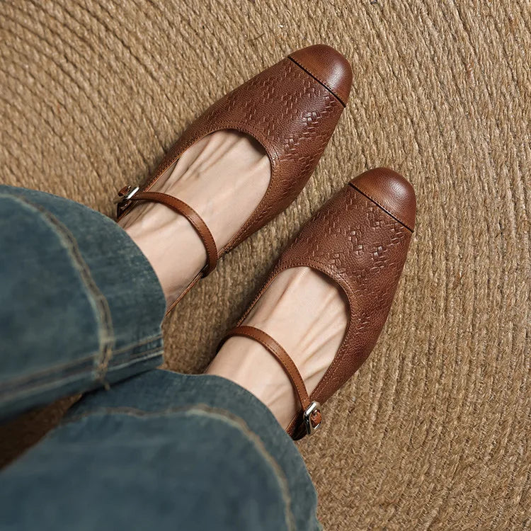 Berla | Embossed Mary Jane Heel Mules
