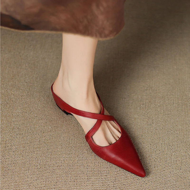 Aluna | Pointed-Toe Crisscross Strap Mules