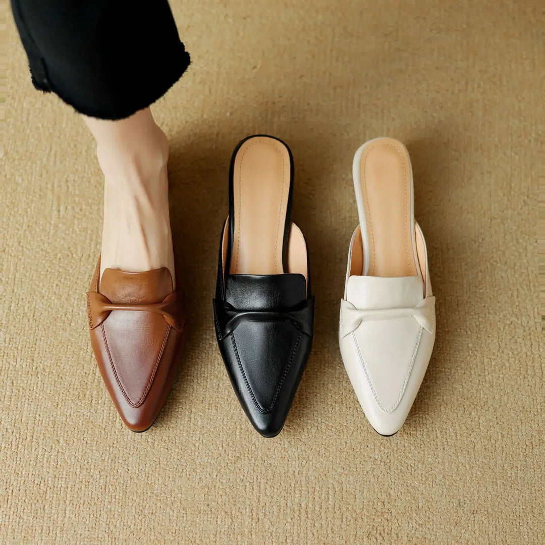 Alaya | Pointed-Toe Bow Accent Heel Mules