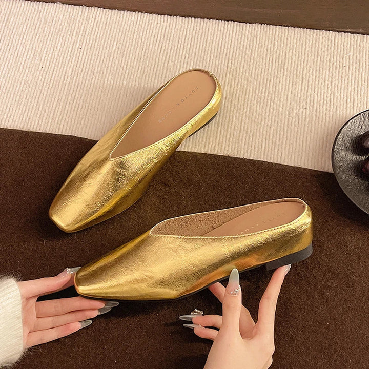 Lyra | Metallic Square-Toe Slip-On Mules