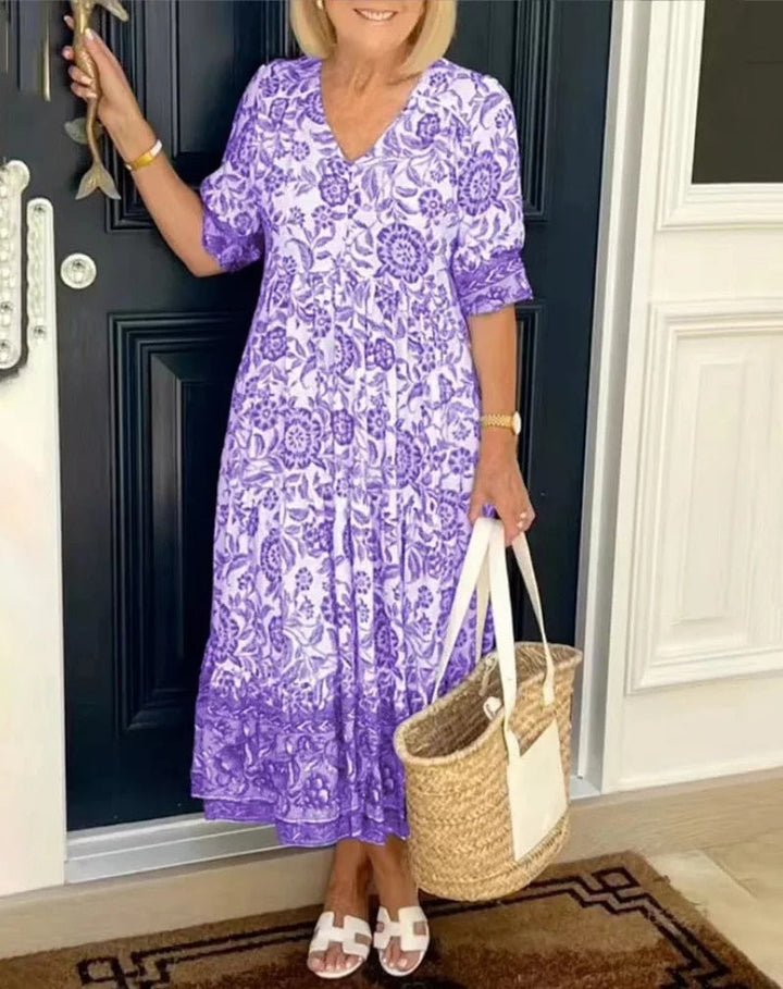 Cathy | Elegant Floral Dress with V-Neck