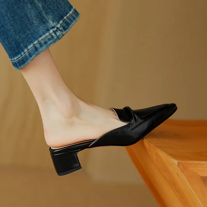 Alaya | Pointed-Toe Bow Accent Heel Mules