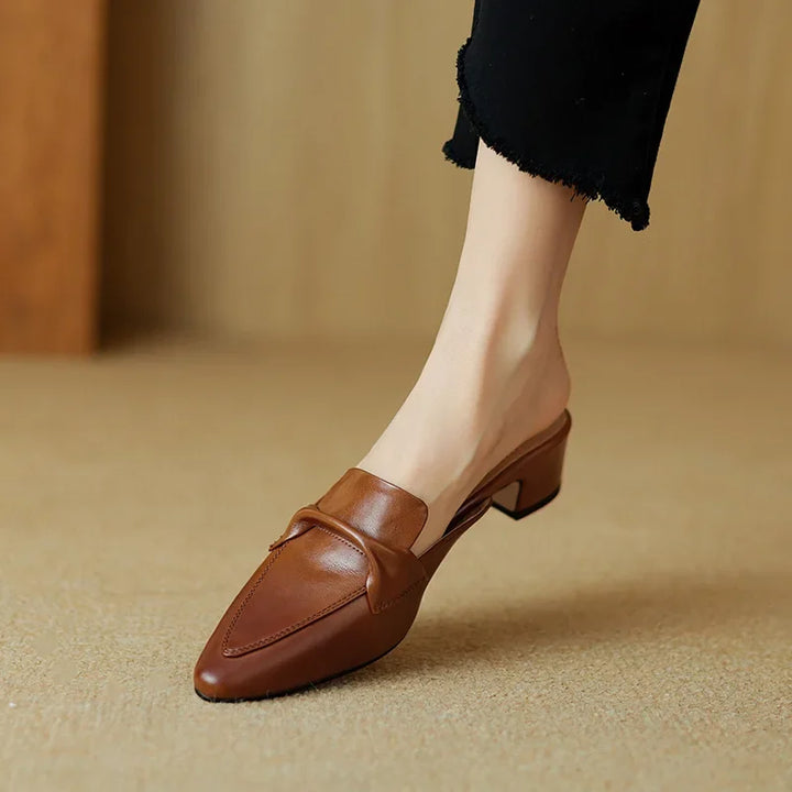Alaya | Pointed-Toe Bow Accent Heel Mules