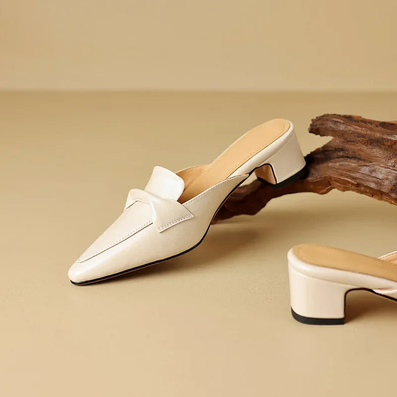Alaya | Pointed-Toe Bow Accent Heel Mules