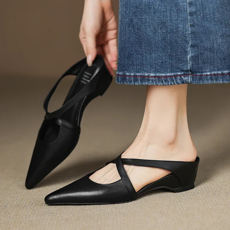 Aluna | Pointed-Toe Crisscross Strap Mules