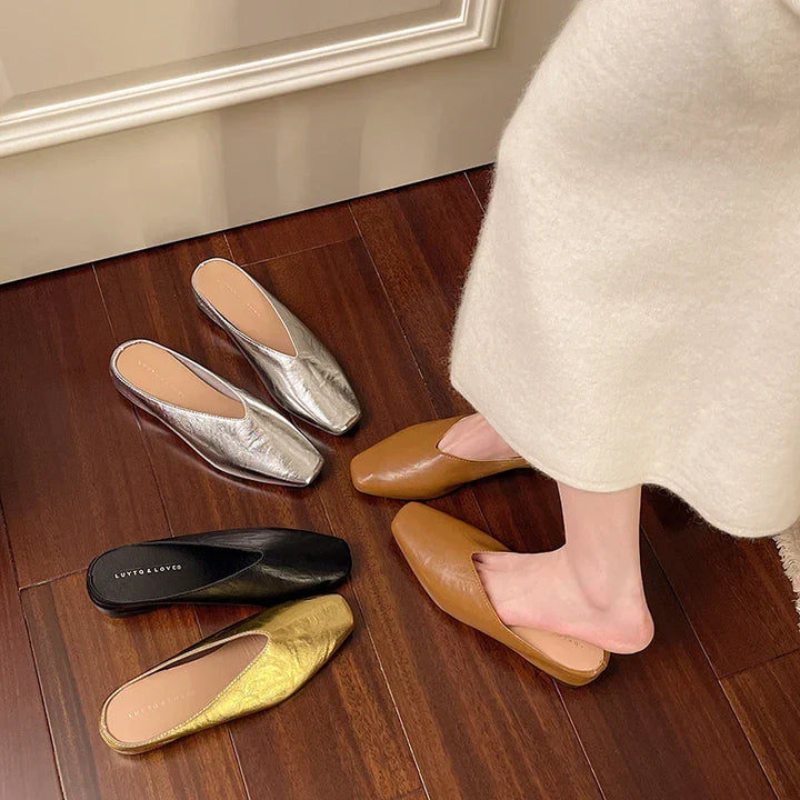 Lyra | Metallic Square-Toe Slip-On Mules