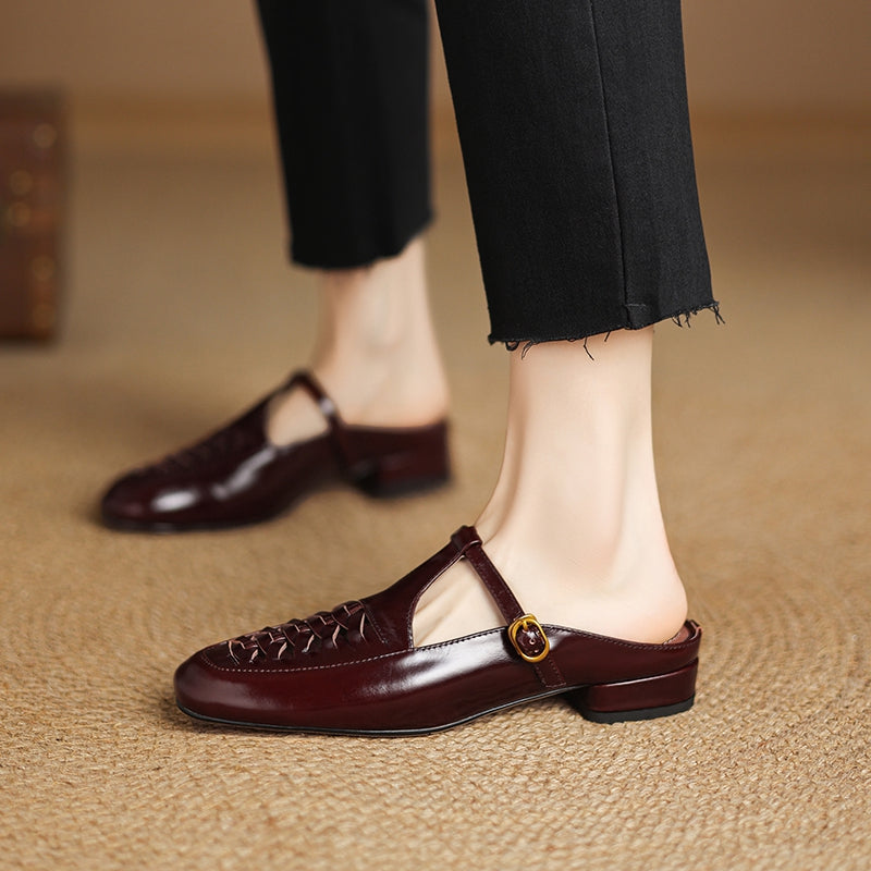 Elya | Square-Toe Mary Jane Loafer Mules