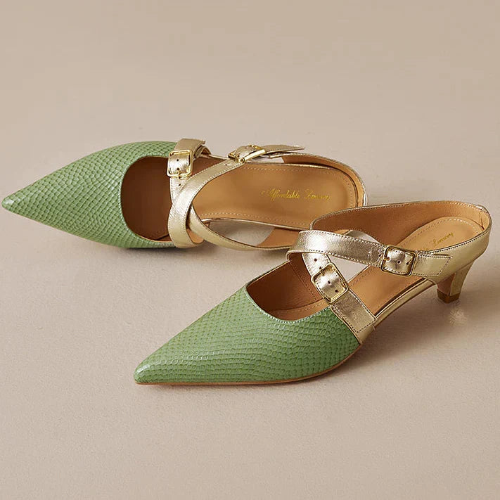 Zelle | Pointed-Toe Double Strap Heel Mules
