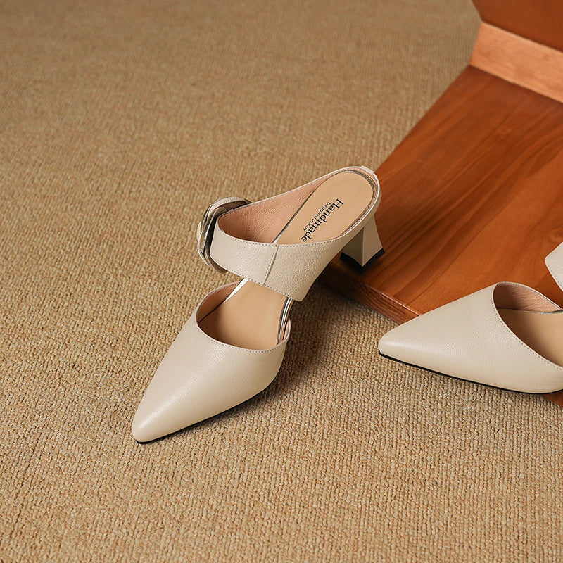 Garnet | Pointed-Toe Floral Accent Heel Mules