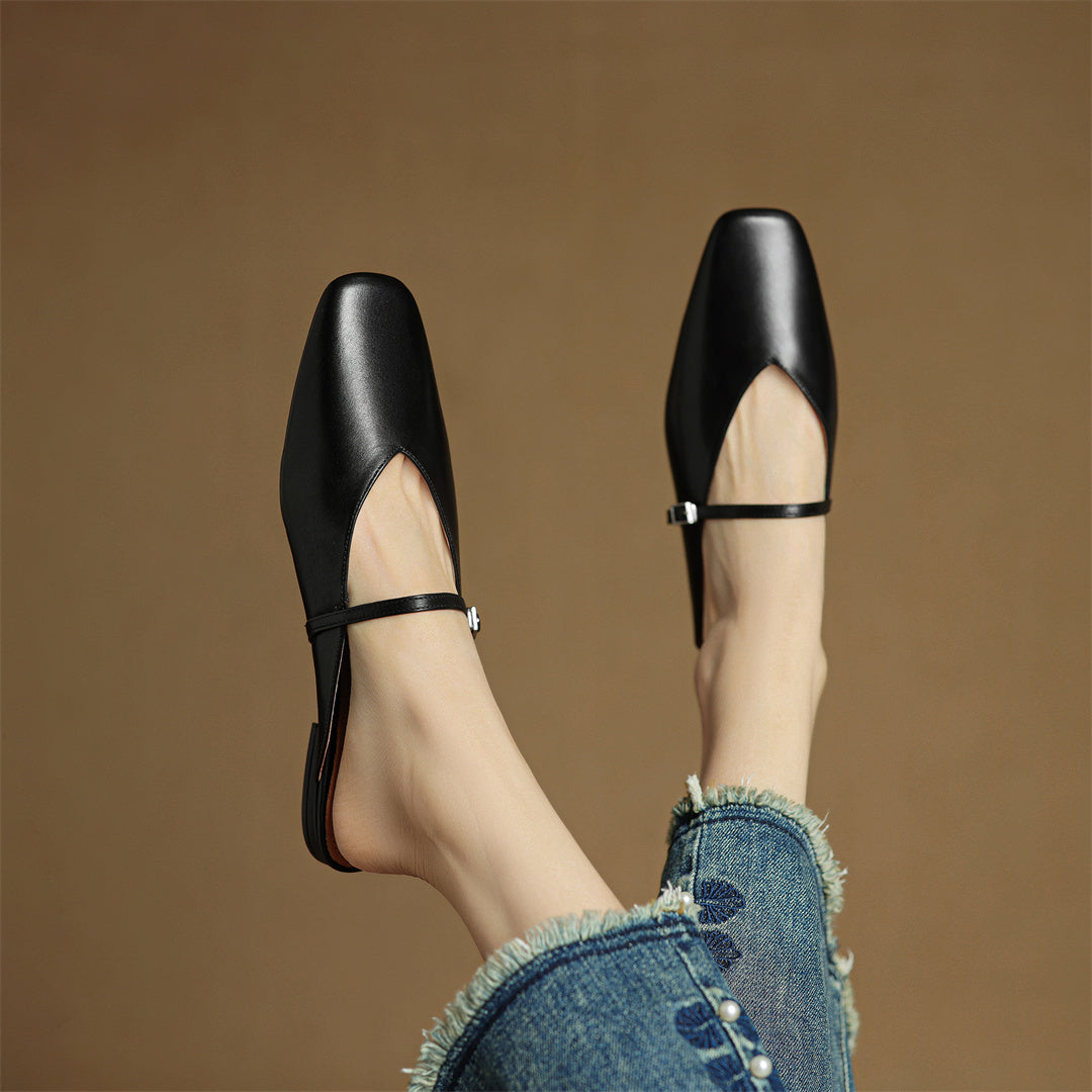 Miral | Square-Toe Mary Jane Flat Mules