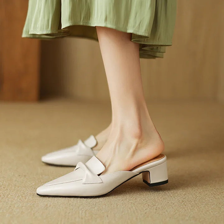 Alaya | Pointed-Toe Bow Accent Heel Mules