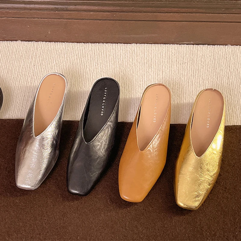 Lyra | Metallic Square-Toe Slip-On Mules