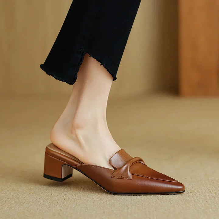 Alaya | Pointed-Toe Bow Accent Heel Mules