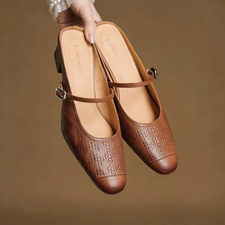 Berla | Embossed Mary Jane Heel Mules