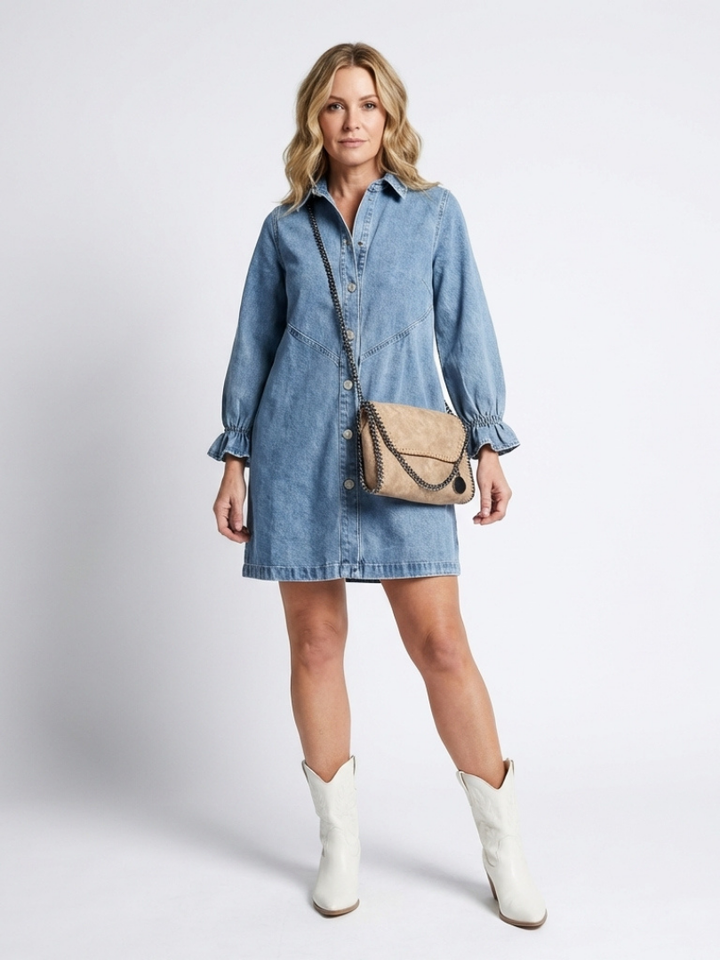 Sabine | Long Sleeve Button Front Denim Shirt Dress