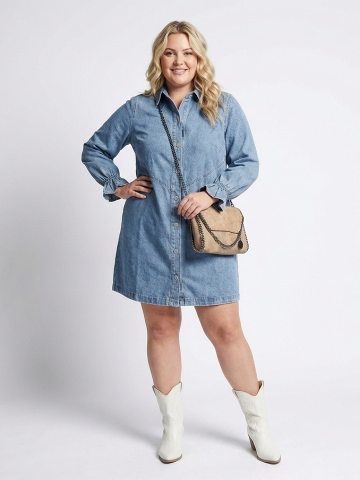 Sabine | Long Sleeve Button Front Denim Shirt Dress