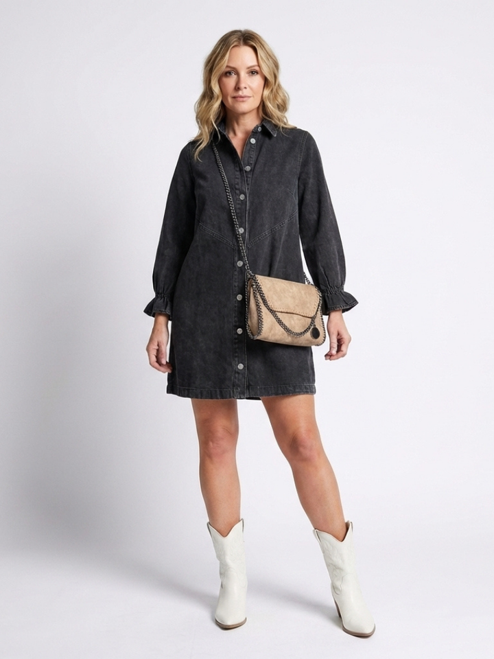 Sabine | Long Sleeve Button Front Denim Shirt Dress