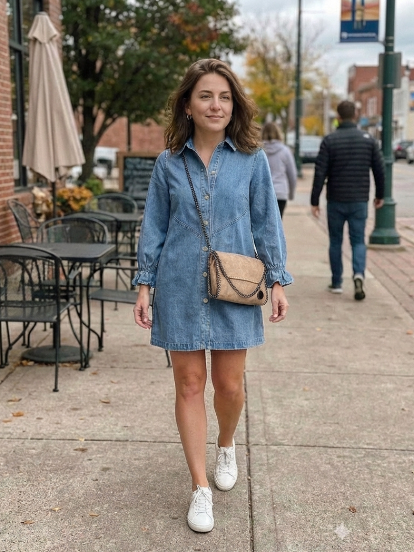 Sabine | Long Sleeve Button Front Denim Shirt Dress
