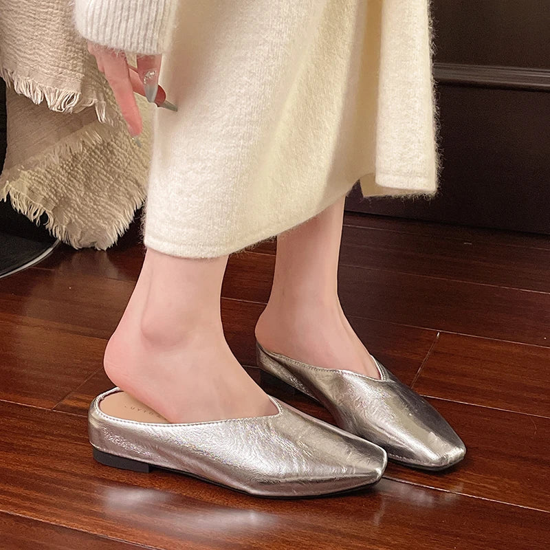 Lyra | Metallic Square-Toe Slip-On Mules