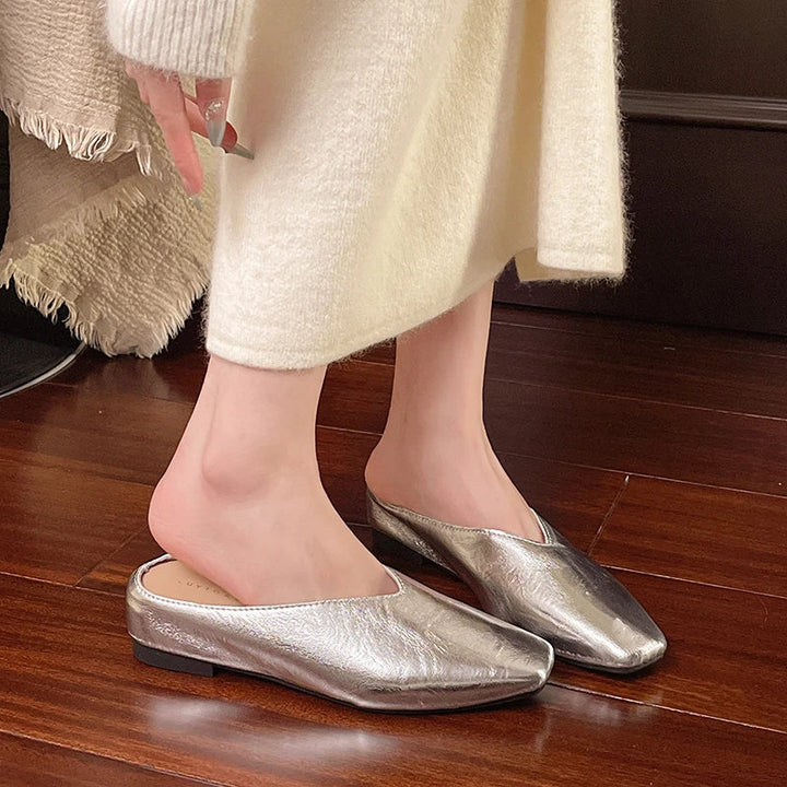 Lyra | Metallic Square-Toe Slip-On Mules