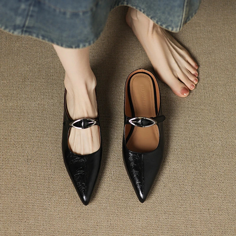 Alour | Pointed-Toe Cutout Flat Mules