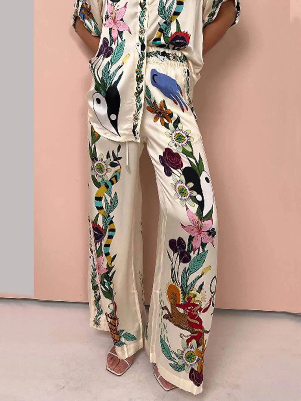 Nika | Resort Vibes Satin unique print shirt &amp; trousers set Fit