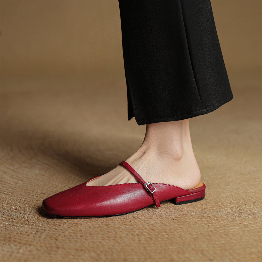 Miral | Square-Toe Mary Jane Flat Mules