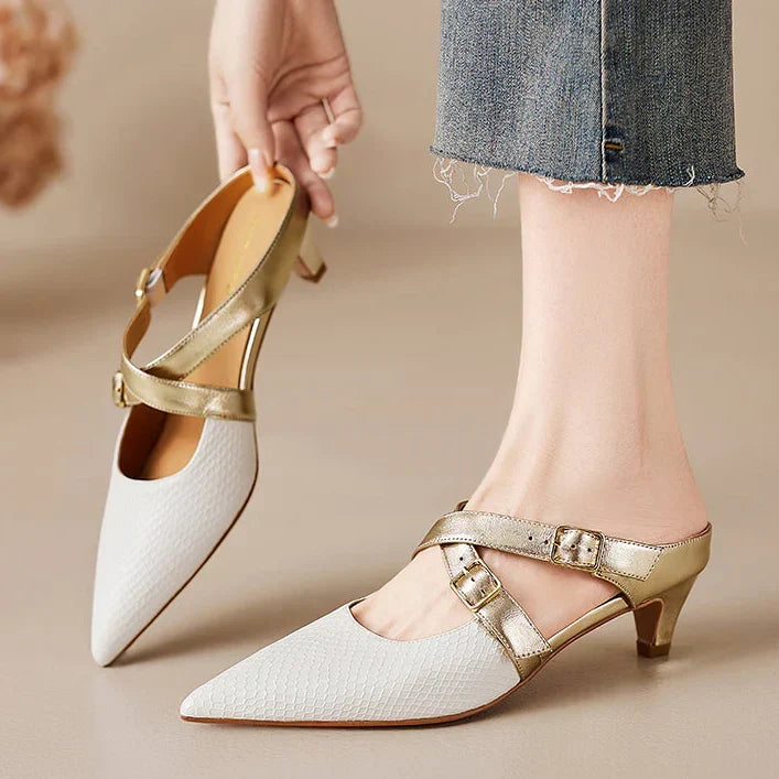 Zelle | Pointed-Toe Double Strap Heel Mules
