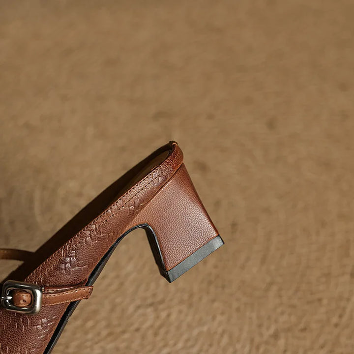 Berla | Embossed Mary Jane Heel Mules