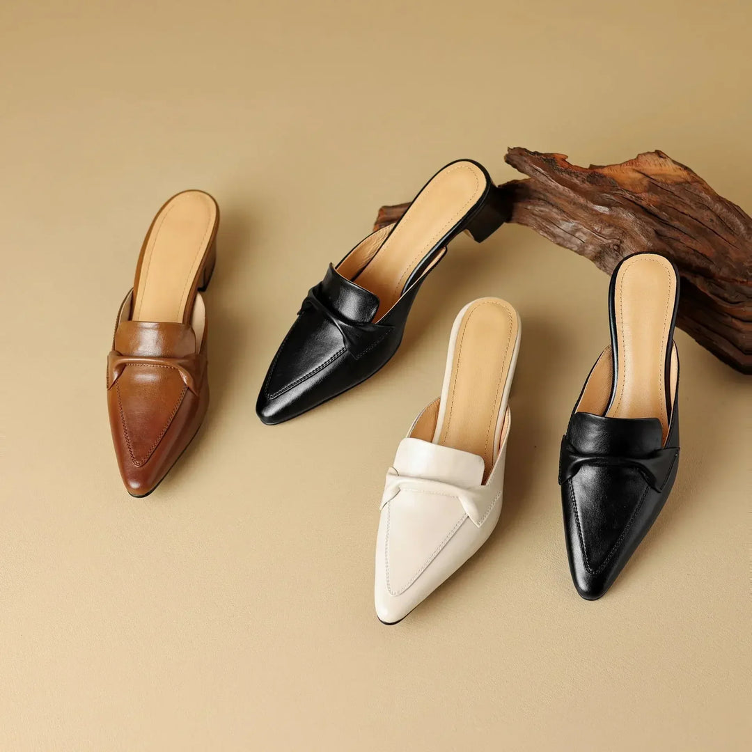 Alaya | Pointed-Toe Bow Accent Heel Mules