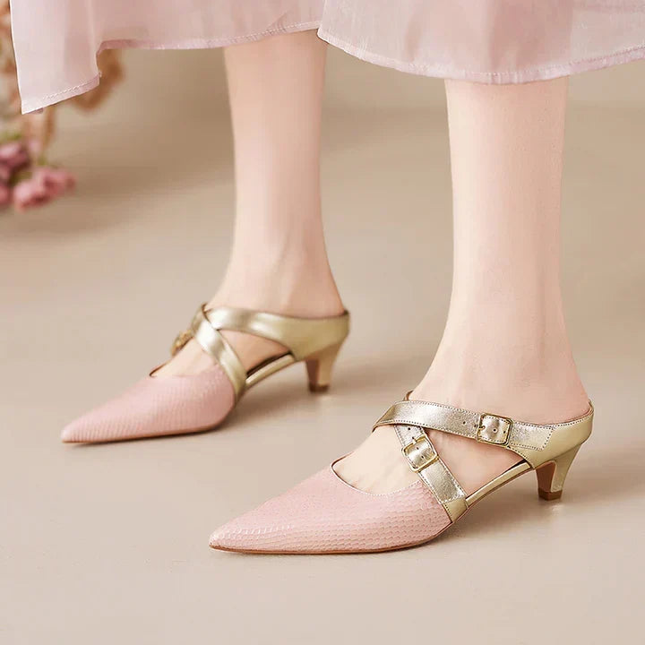 Zelle | Pointed-Toe Double Strap Heel Mules