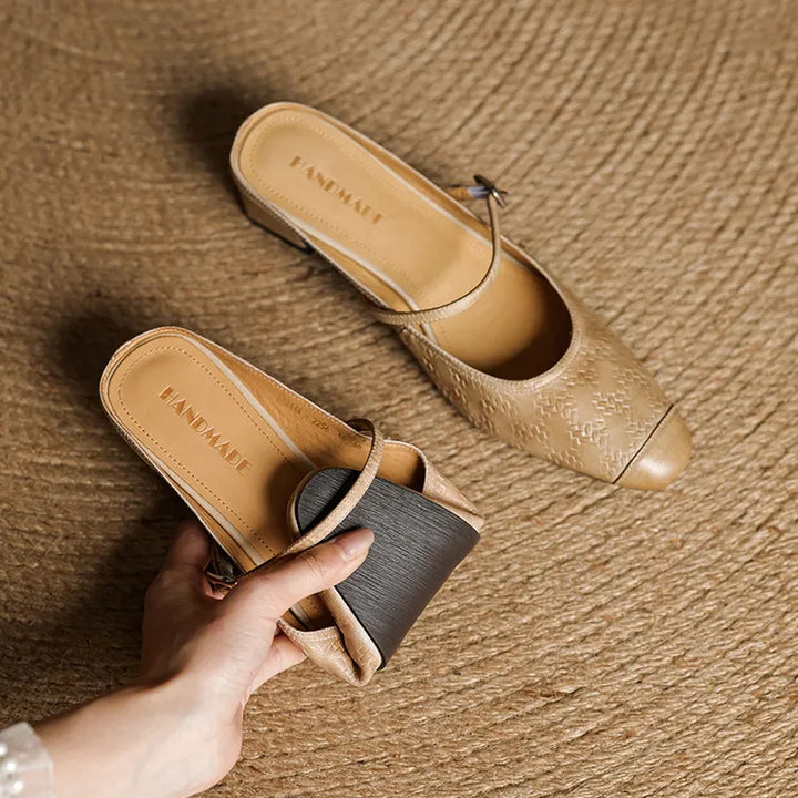 Berla | Embossed Mary Jane Heel Mules