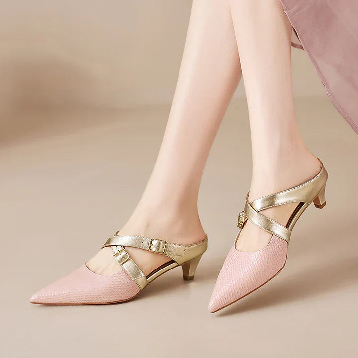Zelle | Pointed-Toe Double Strap Heel Mules