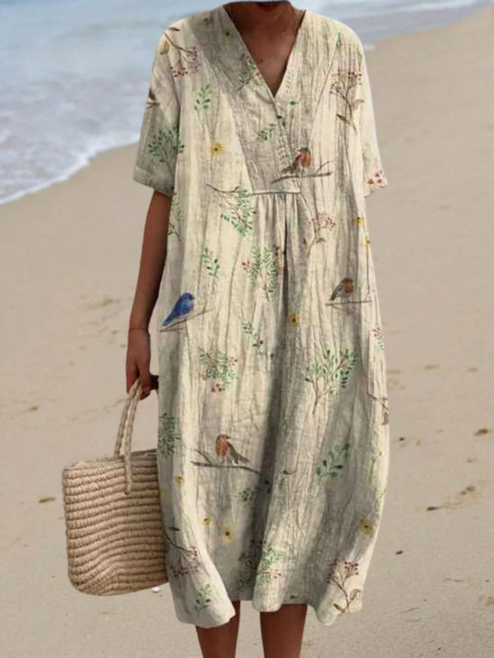 Margaret | Vibrant Floral Garden Print Flowy Dress