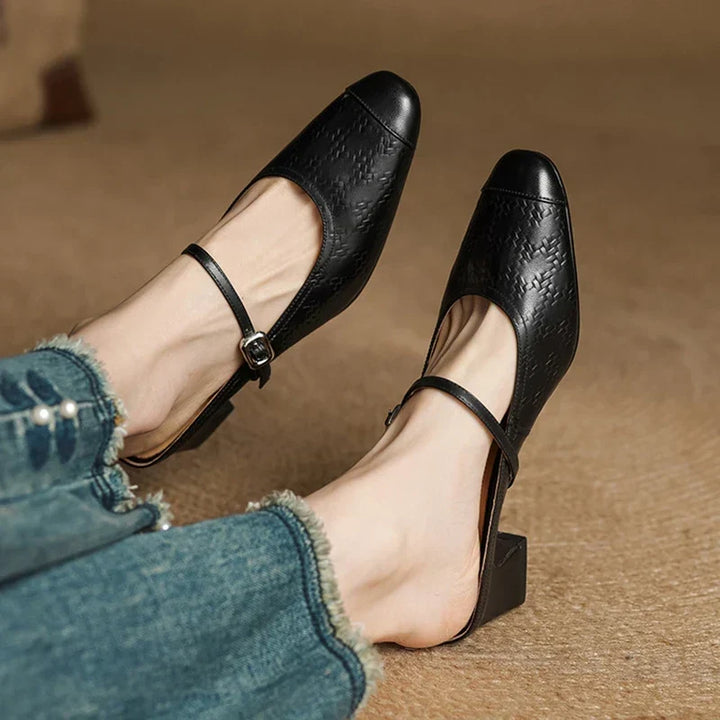 Berla | Embossed Mary Jane Heel Mules