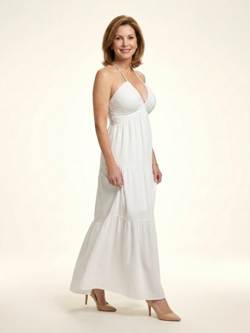 Solenne | Halter Neck Gathered Bodice Tiered Maxi Dress