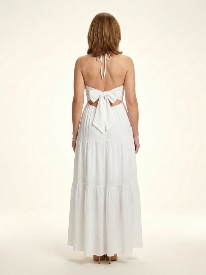 Solenne | Halter Neck Gathered Bodice Tiered Maxi Dress