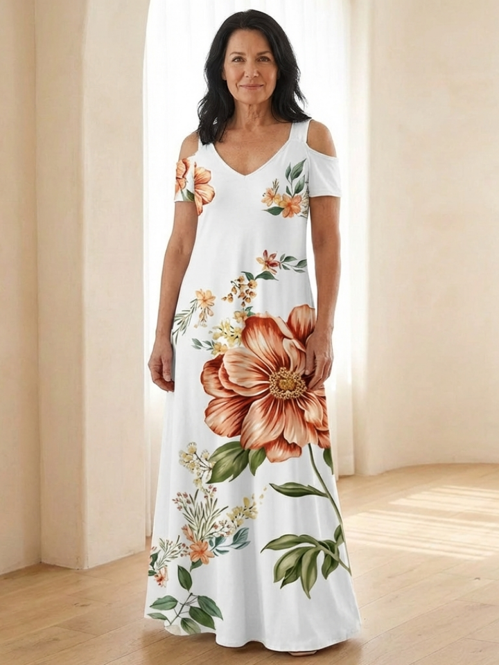 Calista | Floral V-Neck Short Sleeve Maxi Dress