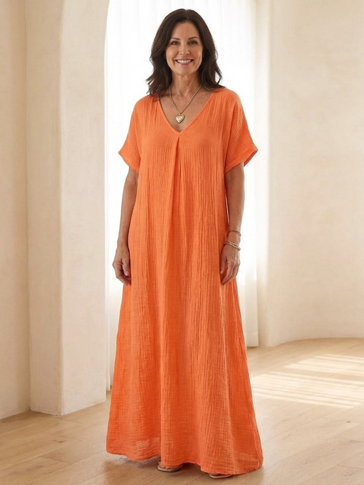 Liora | V-Neck Short Sleeve Midi Dress