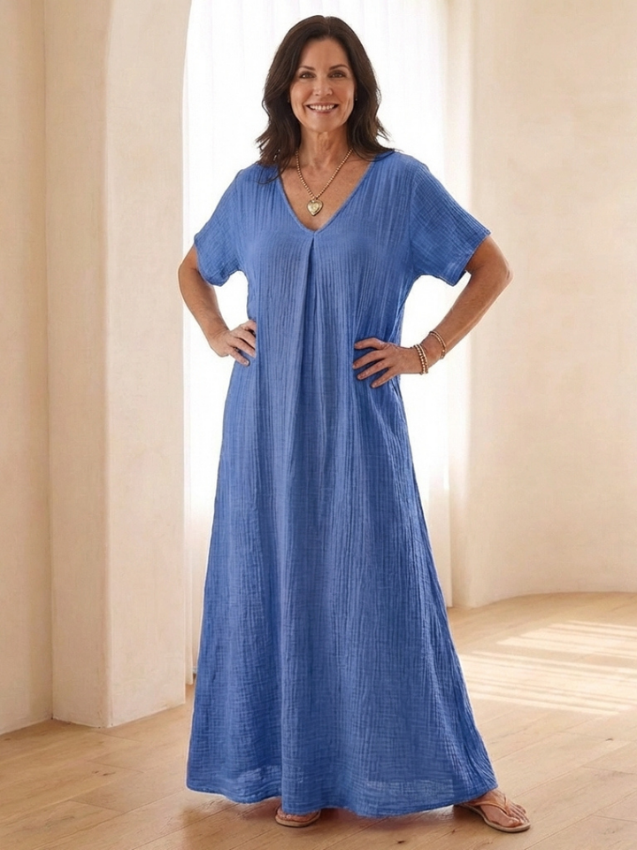Liora | V-Neck Short Sleeve Midi Dress