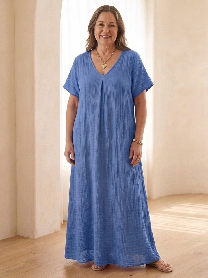 Liora | V-Neck Short Sleeve Midi Dress