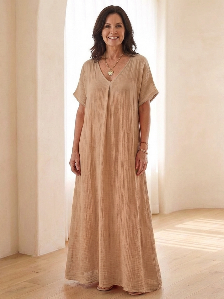 Liora | V-Neck Short Sleeve Midi Dress