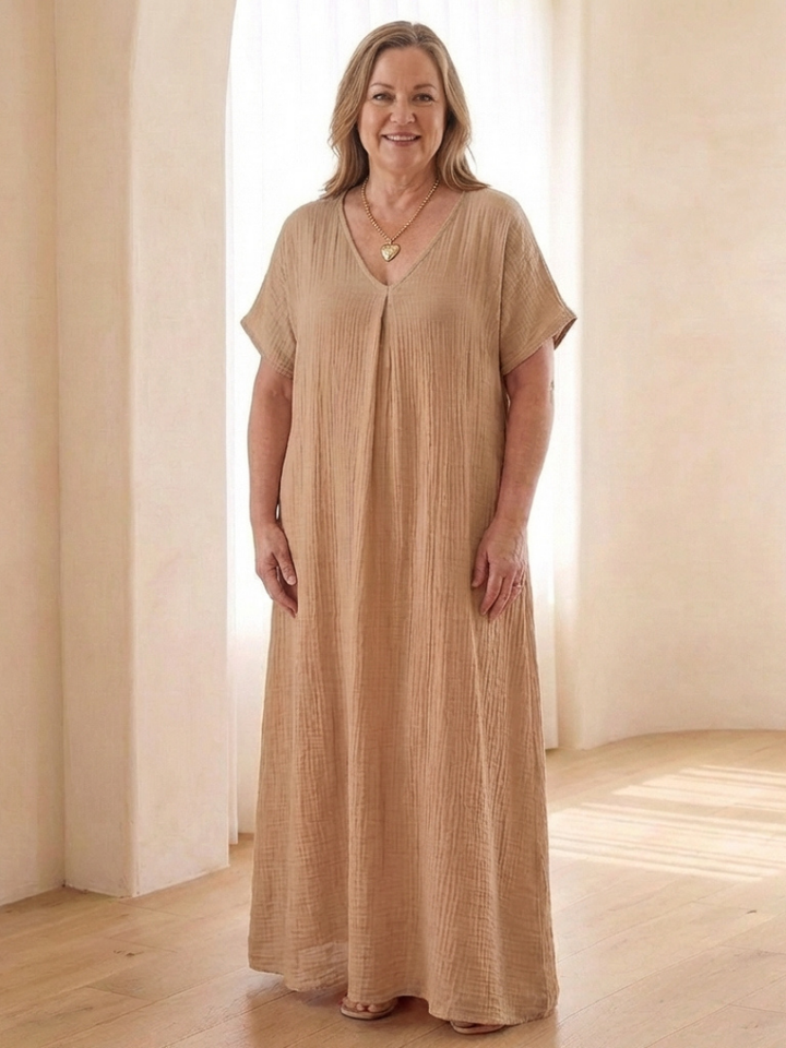 Liora | V-Neck Short Sleeve Midi Dress